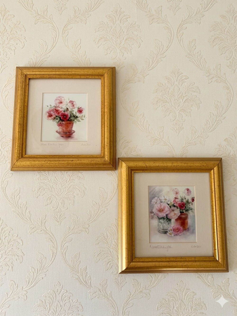 Signed Rose Eddington Prints Floral Cottagecore Grandma Gilded Frames